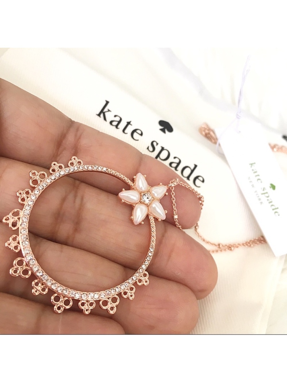 Kate Spade Chantilly Rose Gold Tone Floral Circle Pendant Necklace